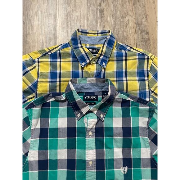 Chaps Shirt Mens Medium Easy Care Casual Button Down Short Sleeve Lot of 2 - Picture 1 of 11